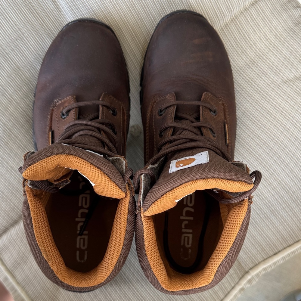 Carhartt Brown Work Boots with Orange Accents - Picture 3 of 13